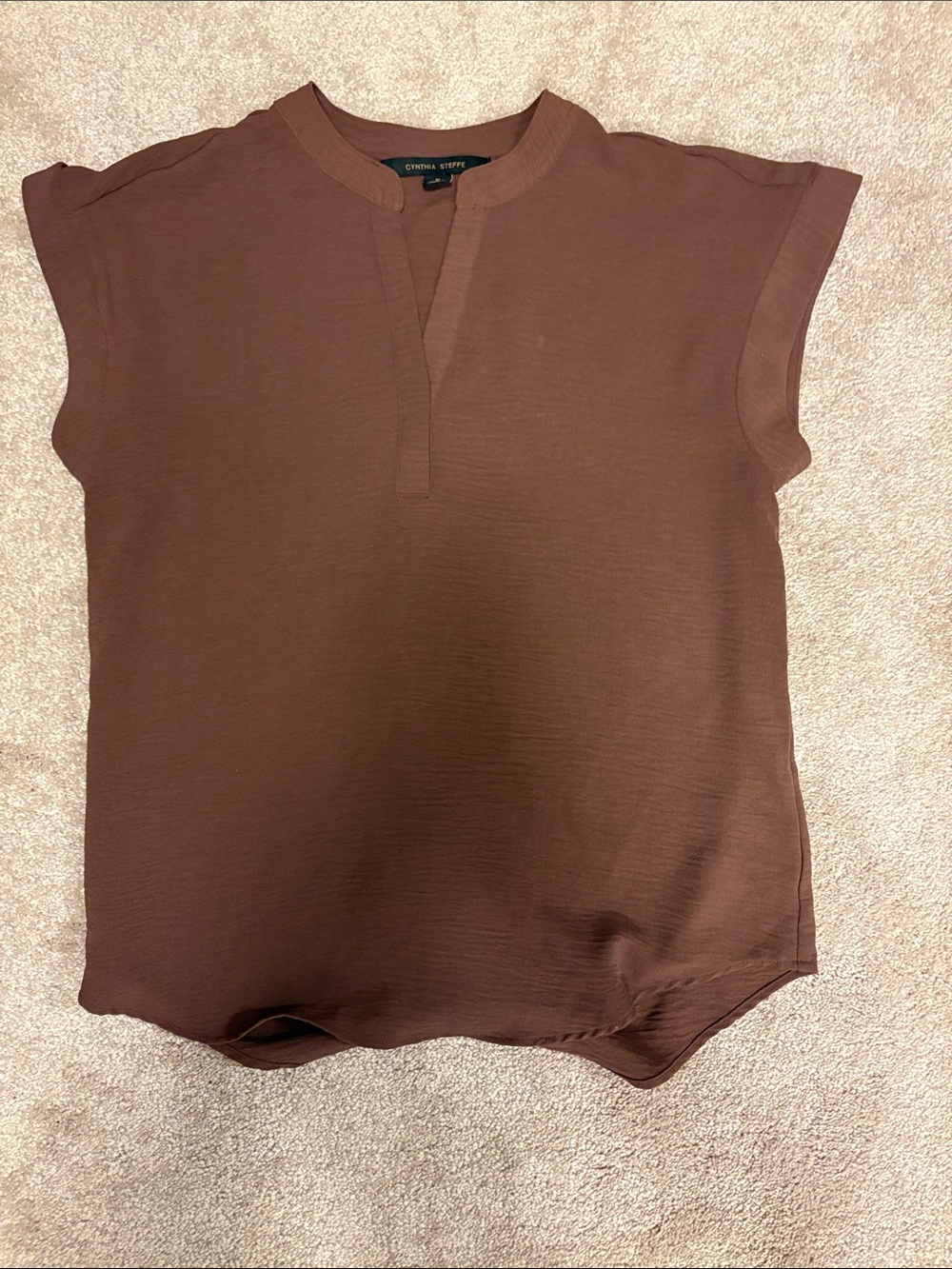 Cynthia Steffe Brown Short-Sleeve Notch Neck Blouse